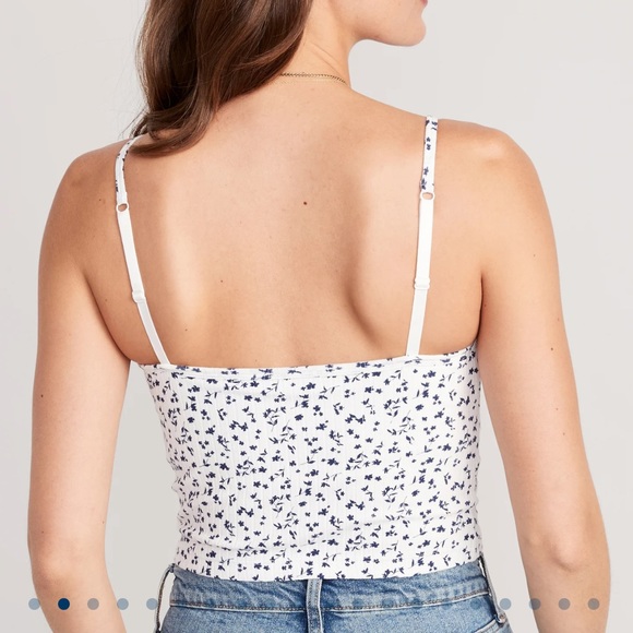 NWT OLD NAVY Strappy Rib-Knit Cropped Tank Top Color: White Floral XL - Picture 3 of 5